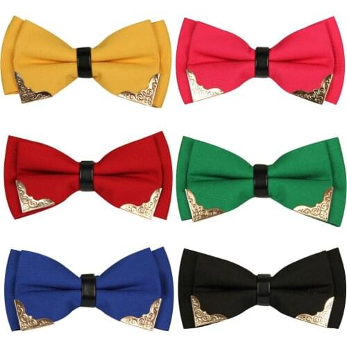 New Mens classic Adjustable Solid Neck Bowtie Mens fashion Mental Decorated polyester Bow Tie Male black Red White ties