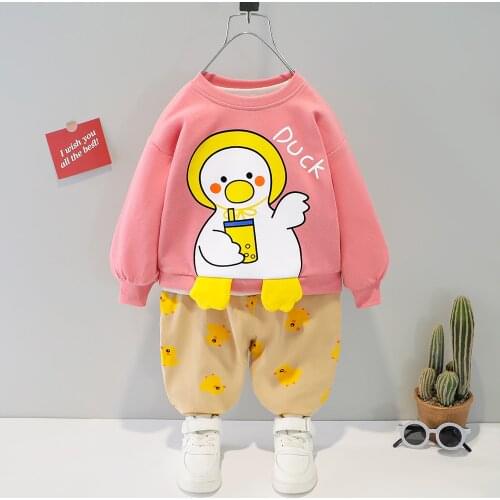 Clothing for Kid Girl Outfit Cartoons Duck Clothes Sets 2021 Sweet Pullover Long Sleeve Top + Trousers Toddler 1 2 3 4 5 Years