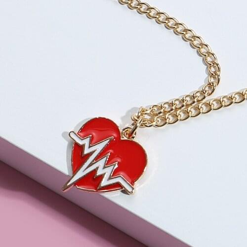 Lovely Enamel HeartBeat Love Pendant Necklace Heart Shaped Necklaces For Women Couple Gifts DIY Punk Jewelry Handmade