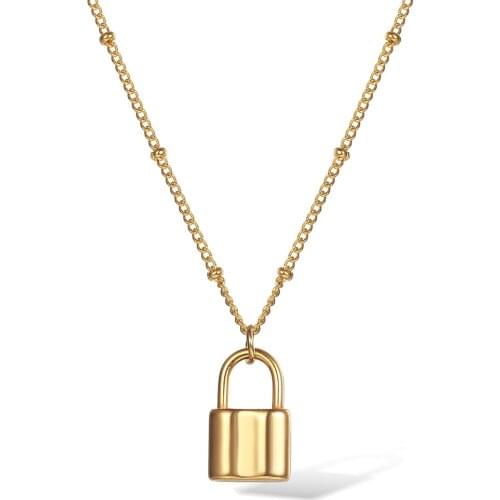 Lock Pendant Necklace for Women Girls 1.5mm Gold Color Stainless Steel Dainty Satellite Link Chain 18inch Wholesale LDN208