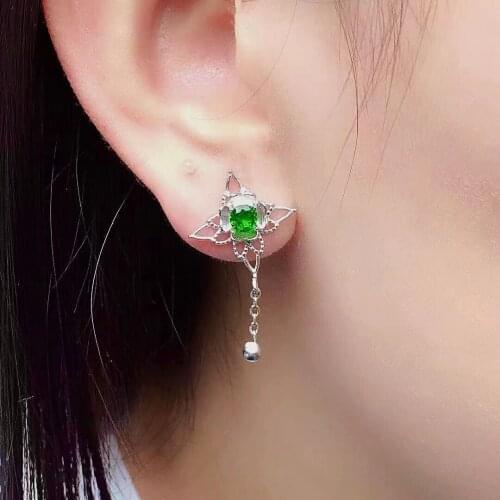 Vintage Silver Star Earrings for Party 4mm Natural Diopside Drop Earrings 925 Silver Chrome Diopside Jewelry Fashion Gemstone