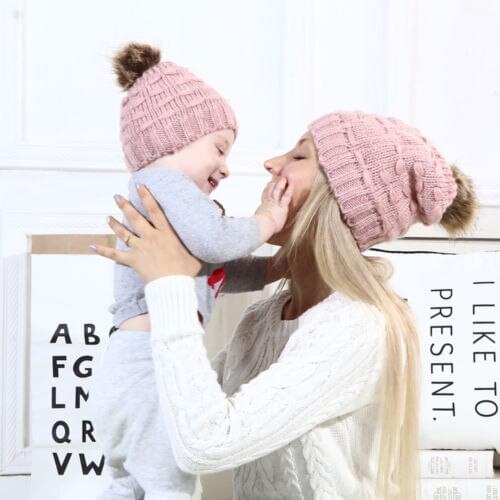 Women Kids Baby Child Warm Winter Knit Beanie Fur Pom Bobble Hat Crochet Ski Cap Hot Sale