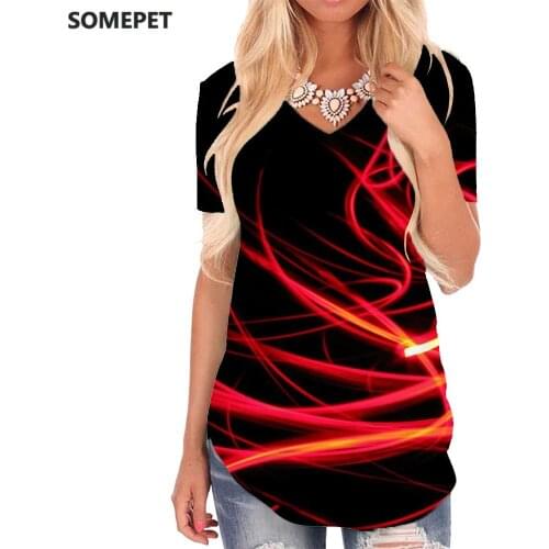 SOMEPET Neon Lights T-shirt women Abstract Tshirts Printed Psychedelic V-neck Tshirt Art Shirt Print Womens Clothing Summer Cool