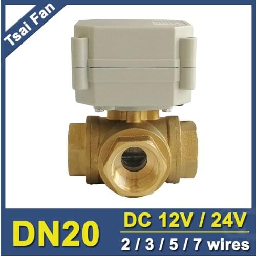 TF20-BH3-A DC12 or DC24V 2/3/5/7 Wires Brass 3/4'' (DN20) 3 Way T/L Type Horizontal Electric Valve