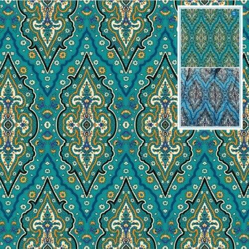 Sea Blue Cashew Flower Printed Polyester Twill Fabric Fashion Shirt Clothing Shirt Fabric Cloth for Dress Fabrics Per Meter