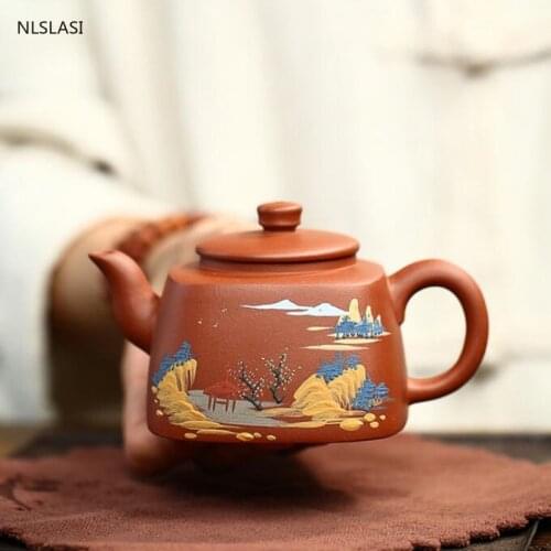 Yixing tea pot purple clay square filter teapot beauty kettle Raw ore Handmade Boutique Tea set authentic Tie Guanyin Puer 180ml