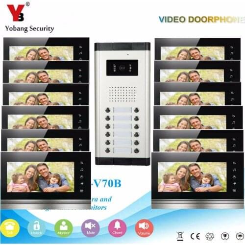 Yobang Security 7" HD Video Intercom Apartment Entry Door Phone System 12 Monitor 1 Doorbell Camera 12 Button In Stock Wholesale