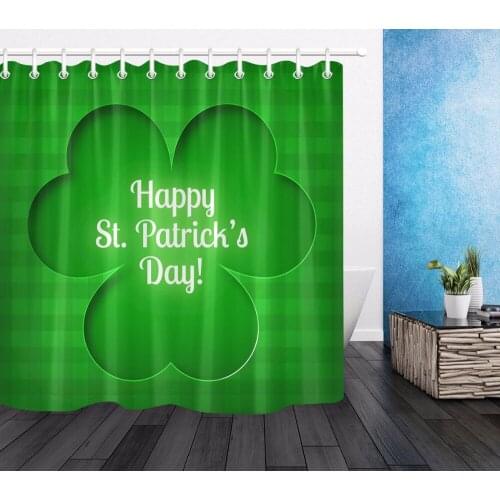 Green Clover Polyester Shower Curtain Leaves Letters Bathroom Fabric Waterproof Washable Bath Curtains for Home Bathtub Decor