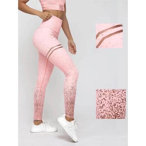 LAISIYI Women Leggings No Transparent Metallic Foil Print Leggings Exercise Fitness Patchwork Push Up Female Pants