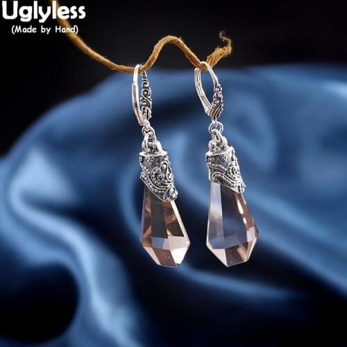 Uglyless Faceted Crystal Irregular Water Drop Earrings for Women Indonesian Style Exotic Thai Silver Earrings 925 Silver Brincos
