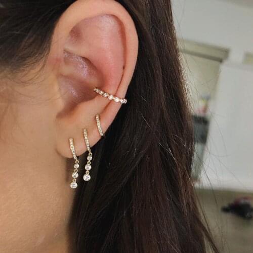 100% 925 sterling silver Elegant HUGGIE WITH THREE BEZEL DROP EARRING For women wedding engagement gift cz round earring jewelry