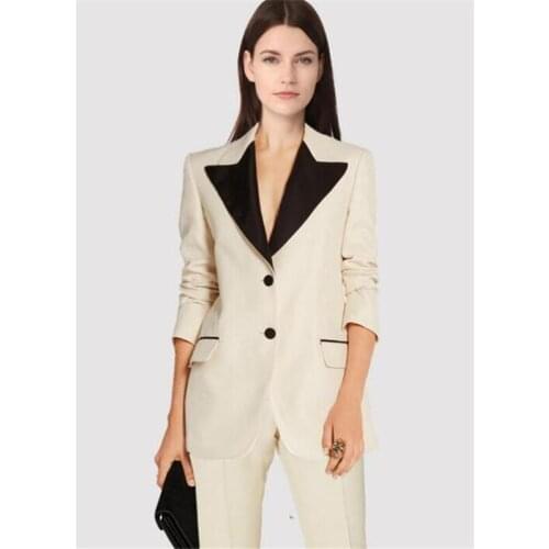 Ivory Peak Lapel Women Suit 2 PCs Business Pantsuits Office Formal Uniform Ladies Work Wear Blazer Outfit Pantsuit Custom Made