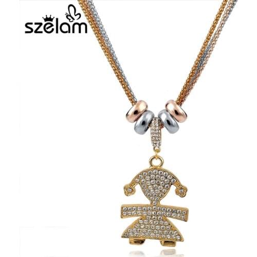 Szelam Crystal Figure Pendant Necklaces For Women Silver Plated Long Chain Necklace Multi Layer Necklace Gold SNE150794