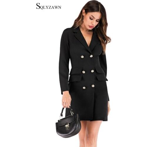 Elegant OL Dresses Women Dress Office Casual Blazer White Black Dress 2020 Autumn Winter Slim Suit Ladies Dresses Chic Vestidos