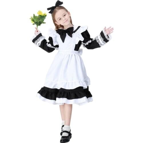 Halloween Girl Alice Maid Costume Adult Parent Child Kindergarten Performance Dress Detachable Long Sleeve Dress Elegant