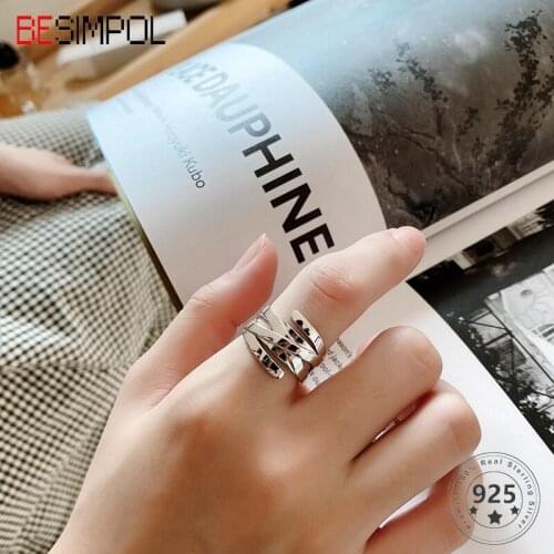 Besimpol Real 925 Sterling Silver Rings Fashion Cool Style Line Braided Rings for Women Minimalist Unique Fine Jewelry Gifts