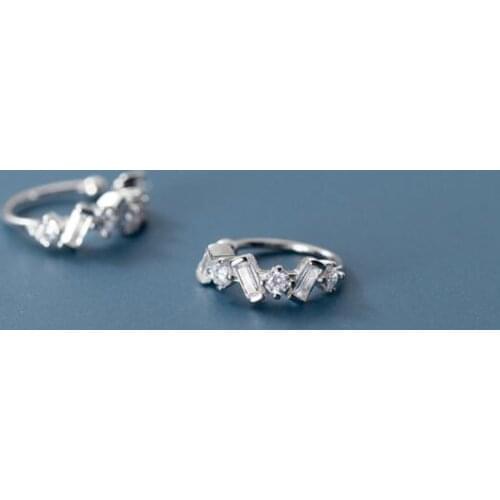 1pair (No pierced) small Real. 925 Sterling Silver otica Jewelry Square CZ Clip On Cuff Earrings Ear-Bone C-G5419