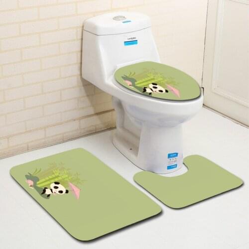 Funny Panda Printed 3Pcs Toilet Bath Mats Set Absorbent Pedestal Rug Lid Toilet Cover Washable Bathroom Rugs Floor Carpets