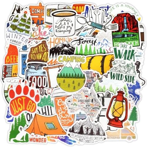 50Pcs/Pack Adventure Travel Stickers Outdoor Camping to DIY Laptop Notebook Suitcase Skateboard Car Moto Decals Vsco Sticker