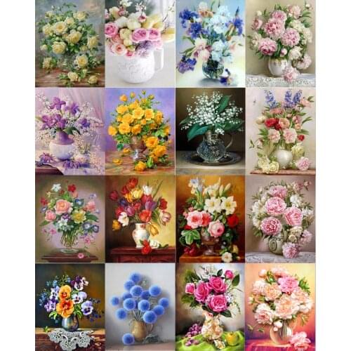 5D diamante pintura jarrón arreglo floral punto de cruz mosaico DIY pájaro flor diamante bordado diamante decoración del hogar