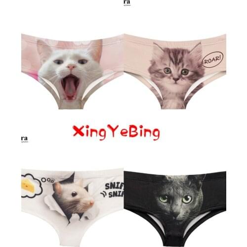 Funny Cat Interesting Dog Anti-glare Hot Female Lingerie Thongs Briefs Print Underwear For Women Cute Panties For Lady
