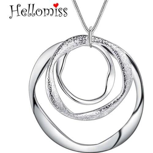 Long Pendants Necklaces for Women 925 Silver Twist Round Circles Necklace Link Chain Choker Brand Jewelry Gifts Colar Feminino
