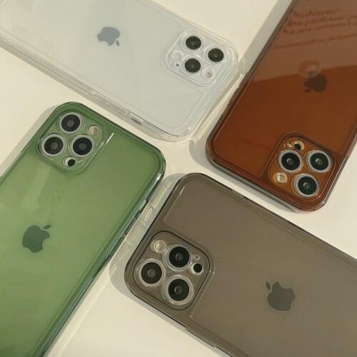 Retro Colorful Brown Green Black Trasparent Phone Case For iPhone 12 Mini 11 Pro Max XR X XS Max 8 7Plus SE Clear Soft TPU Cover