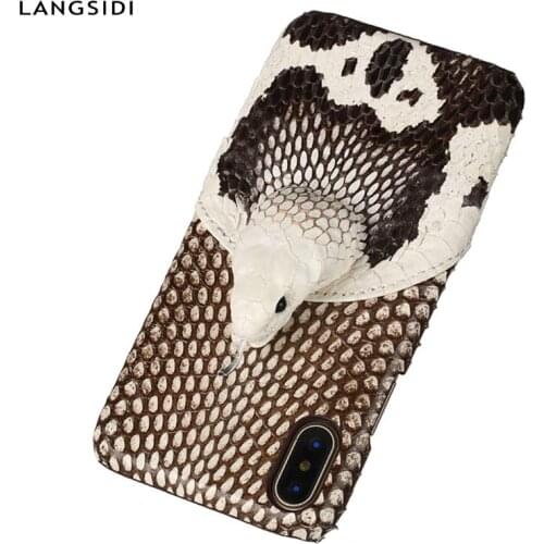 Genuine Snakeskin Leather phone case For iPhone X 11 Pro Max 12 Mini XS max XR 6 6s 7 8 plus 5 5s se 2 2020 3D Cobra head Cover