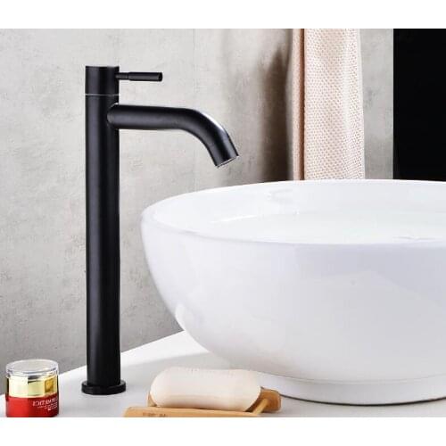 Black 304 stainless steel material single cold bathroom sink faucet handle basin faucet