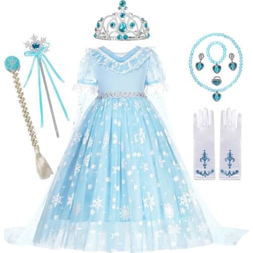 Disney Frozen Elsa Dress Girls Fancy Sequins Dresses for Kids Snow Queen Elza Costume Halloween Party Princess Cosplay Clothing