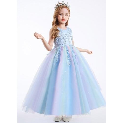 4-14 Years Girls Elegant Wedding Flower Girl Dress For Princess Party Pageant Formal First Feast Elegant Evening Gown For Girls