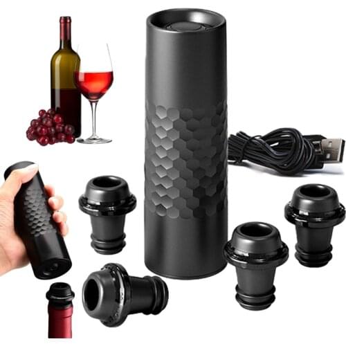 Electric Wine Vacuum Air Pump With 4 Wine Bottle Stoppers USB Rechargeable Wine Preserver Bottle Stopper Keep Wine Fresh Saver