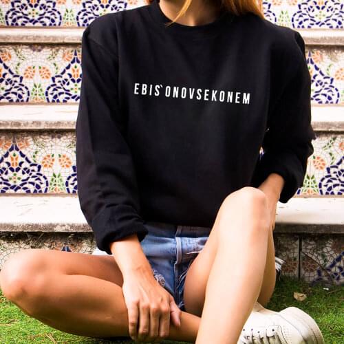 Evisonsekonem Russian Cyrilli 100%Cotton Women Sweatshirt Unisex Funny Casual O-Neck Long Sleeve Top Gift for Her