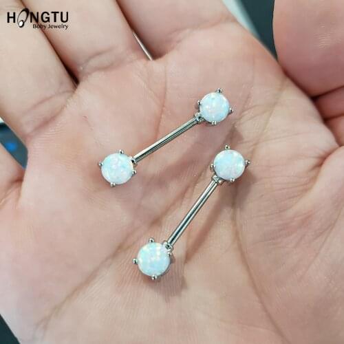 HONGTU 1Pair Opal Gem Nipple Barbell Helix Piercing Sexy Bar Rings Jewelry 14G Steel Creative Punk Body Jewelry Women Gift