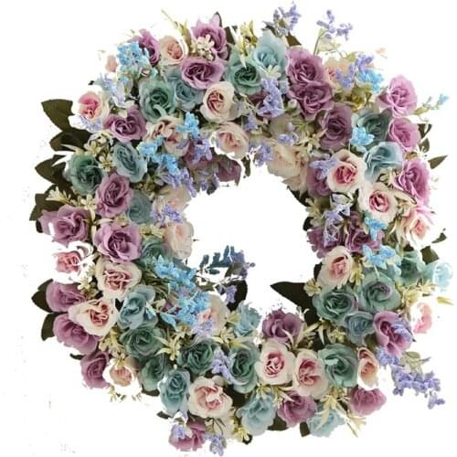 Artificial Rose Flower Wreath for Spring&Summer Front Door Decor,Garland for Window/Wedding Hanging Ornament