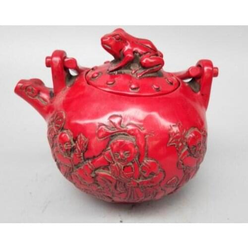 China imitation red resin frog lid teapot crafts statue