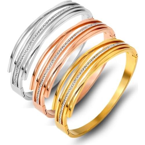 Korean Cross X Zirconia Crystals Bracelets & Bangles Women Jewelry Stainless Steel Sliver Gold Bangles Fashion Pulseiras Gift