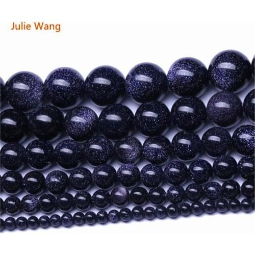 Julie Wang Fashion Natural Stone Blue Sandstone Beads Round Glittering Beads Crafts Accessory Bracelet Rosary Anklet 4-12mm