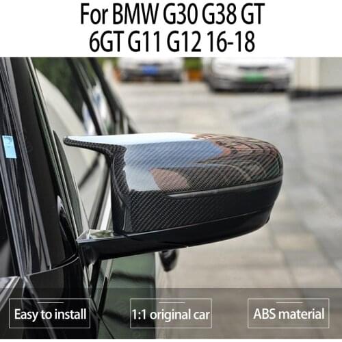 Carbon Fiber Look 1 Pair Rearview Mirror Caps Side Horn Shape Mirror Cover for BMW G30 G38 GT G11 G12 2016 2017 2018