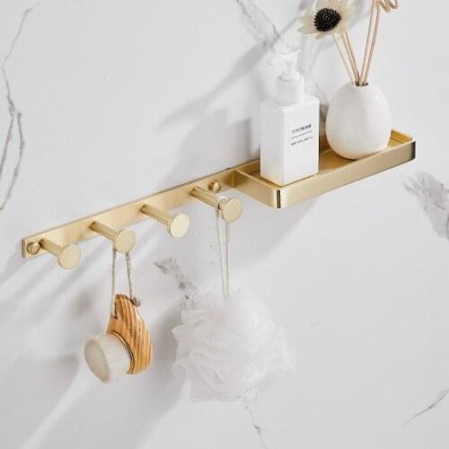 Robe Hooks Brush Gold Brass Wall Hook Shelf 4 Hanger Towel Hooks Bathroom Accessories Decorative Coat Door Hooks