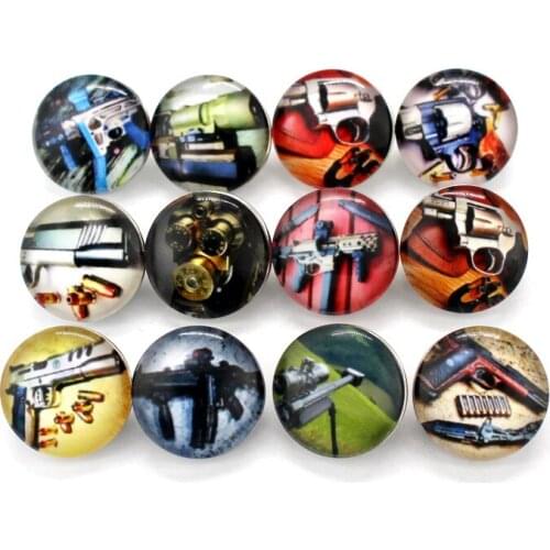 Hot selling 10pcs/lot gun firearms 18mm Glass Snap Buttons Charms Fit DIY Snap Buttons Bracelets&Bangle Jewelry