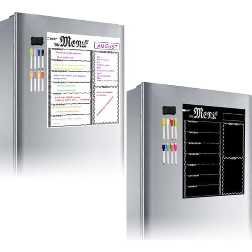 Magnetic Menu Board Kitchen Fridge Board with 8 Color Chalk Markers 1pc Eraser Weekly Planner Chalk Board Refrigerator Board Kit
