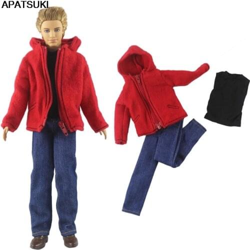 Fashion Doll Clothes For Ken Boy Doll Red Coat & Shirt & Trousers Pants For Barbie Boyfriend Ken Prince 1/6 Dolls Accessories