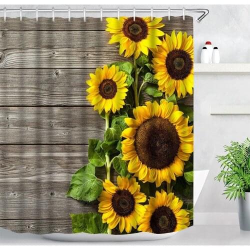 Sunflower Flowers Shower Curtain 4PCS/Set Washable Polyester Bath Curtain Toilet Cover Mat Set Non Slip for Bathroom home decor