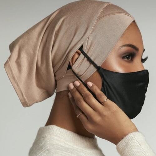 2021 NEW Ear Hole Inner Hijabs Stretchy Cotton Muslim Turban Hat Female Under Scarf Caps Islam Head Wraps Jersey Underscarf