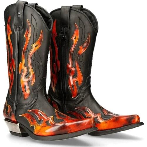 New Men Shoes Fashion Trend Multicolor PU Classic Embroidered Embossed Pointed Toe Mid-heel Knight Western Cowboy Boots KS298