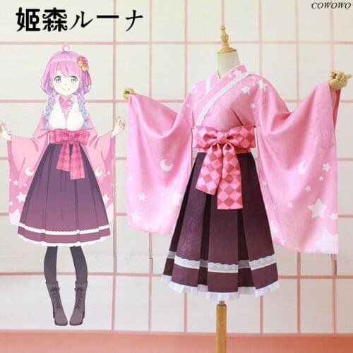 [Customized] Anime! Vtuber Hololive Himemori Luna Kimono Uniform Cosplay Costume Halloween Party Role Play Outfit Women 2021 NEW