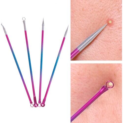 4Pcs Blackhead Facial Acne Pimple Pore Remover Tweezer Curve Extractor Set Kit