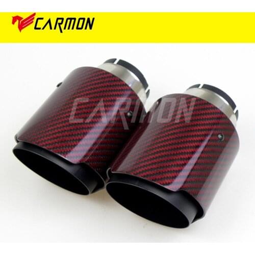 Red Glossy Twill Carbon Fibre Car Exhaust Tip Black Stainless Steel Muffler Tip Tail Pipe For BMW BENZ AUDI Car Accessories