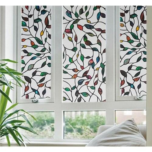 FANCY-FIX Colorful Leaf Stained Glass Window Film,Decoration Film Privacy for Living Room,Static Cling Easy Installation 17.8in